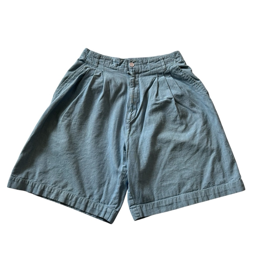 Vintage 90s/1990s light blue trouser shorts, chambray, high waisted/high rise